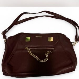 Brown Leather Handbag with Gold Accents